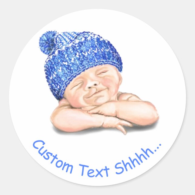 Cute Sleeping Sweet Smiling Happy Baby - Customise Classic Round Sticker (Front)