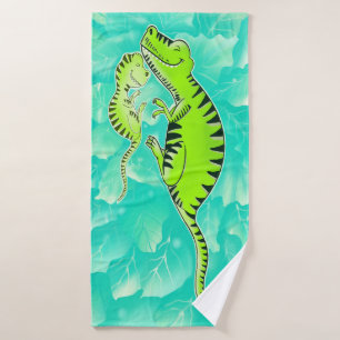 Cute Sleeping T-Rex Dinosaur Mom and Baby Bath Tow Towel