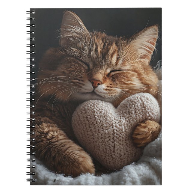 CUTE SLEEPING TABBY CAT WITH HEART PILLOW NOTEBOOK (Front)