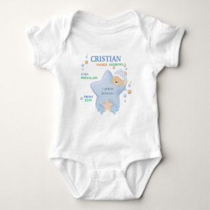 Cute Sleeping Teddy Bear Baby Boy Birth Stats Baby Bodysuit