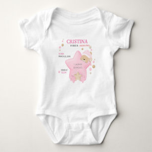 Cute Sleeping Teddy Bear Baby Girl Birth Stats Bab Bodysuit