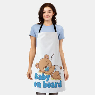 Cute Sleeping Teddy Bear Baby on Board Cartoon Apron