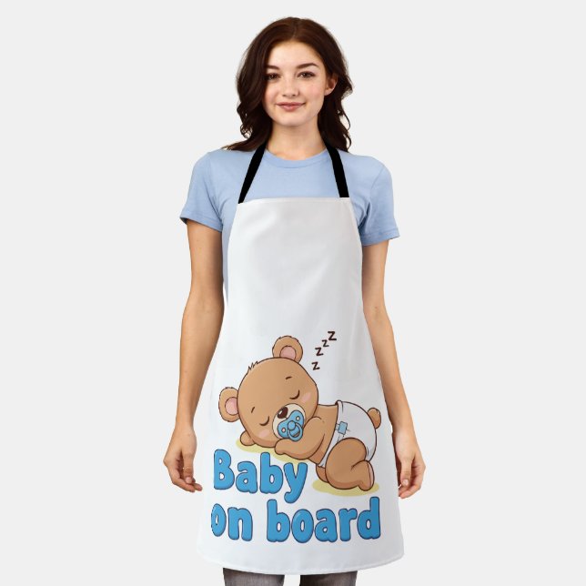 Cute Sleeping Teddy Bear Baby on Board Cartoon Apron (Worn)