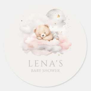 Cute Sleeping Teddy Bear Baby Shower Classic Round Sticker