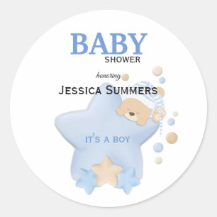 Cute Sleeping Teddy Bear Baby Shower Classic Round Sticker