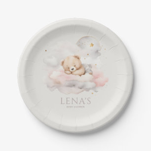 Cute Sleeping Teddy Bear Baby Shower Paper Plate