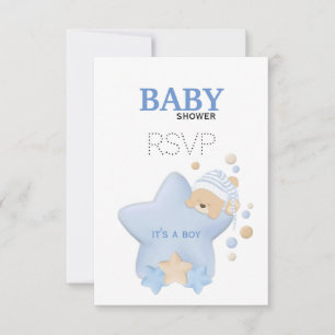 Cute Sleeping Teddy Bear Baby Shower RSVP Card