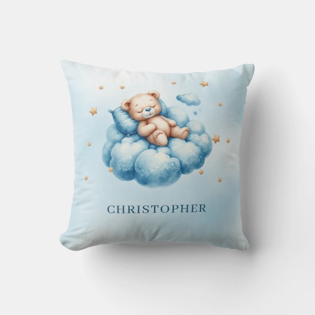 Cute sleeping teddy bear over the cloud cushion (Front)