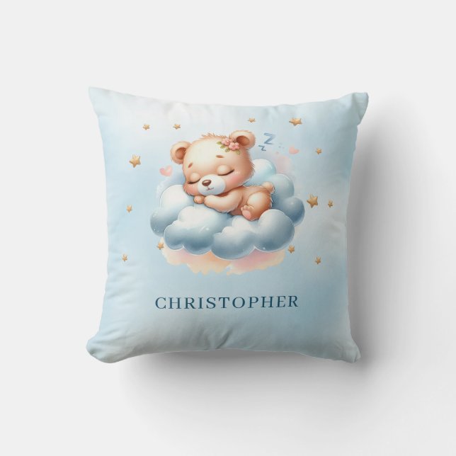 Cute sleeping teddy bear over the cloud cushion (Front)