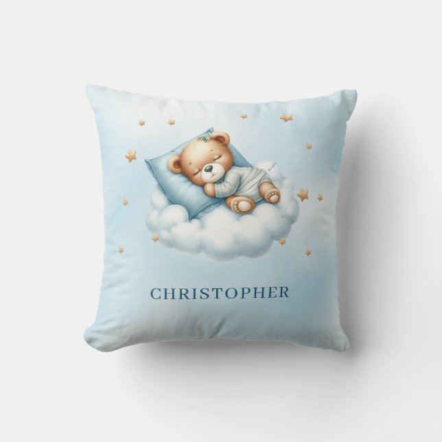 Cute sleeping teddy bear over the cloud cushion (Front)