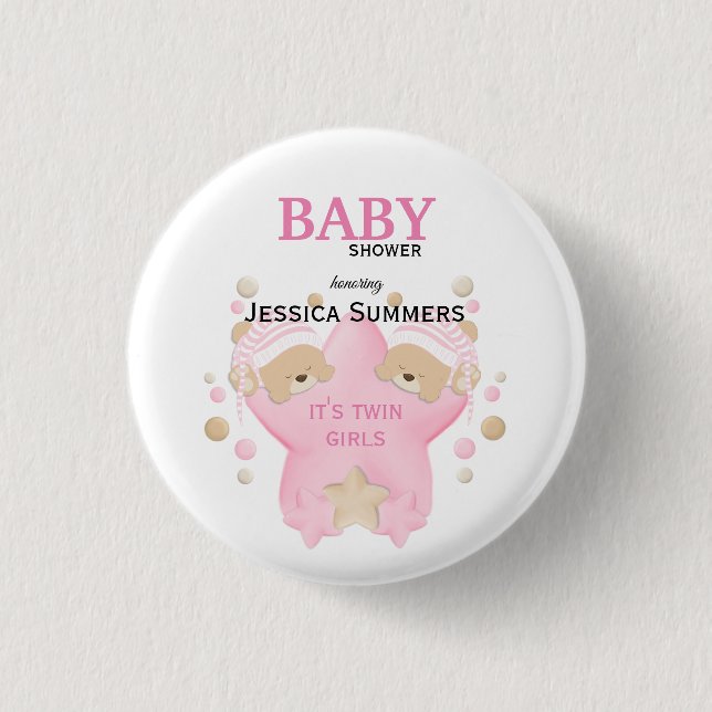 Cute Sleeping Teddy Bear Twin Baby Girls Shower Bu 3 Cm Round Badge (Front)