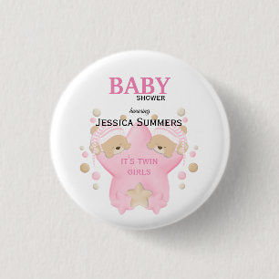 Cute Sleeping Teddy Bear Twin Baby Girls Shower Bu 3 Cm Round Badge