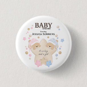 Cute Sleeping Teddy Bear Twins Baby Shower Button