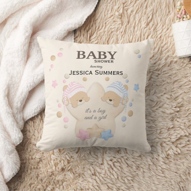 Cute Sleeping Teddy Bear Twins Baby Shower Throw P Cushion (Blanket)