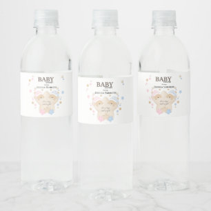 Cute Sleeping Teddy Bear Twins Baby Shower Water B Bottle Label