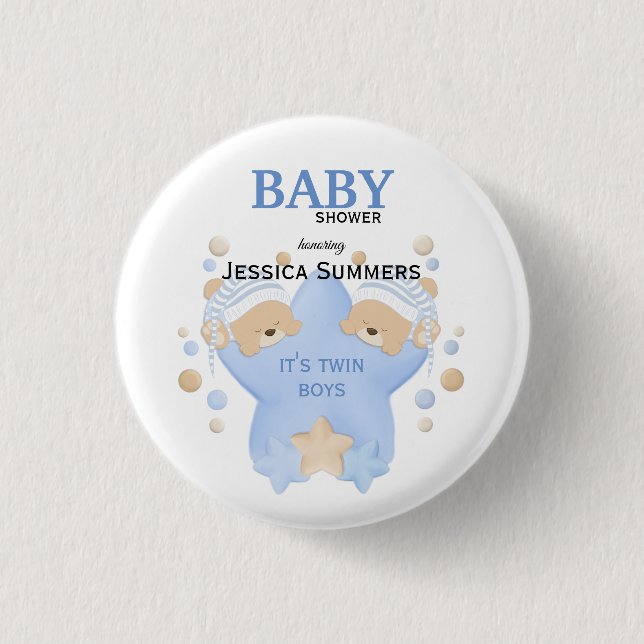 Cute Sleeping Teddy Bears Twin Baby Boys Shower Bu 3 Cm Round Badge (Front)