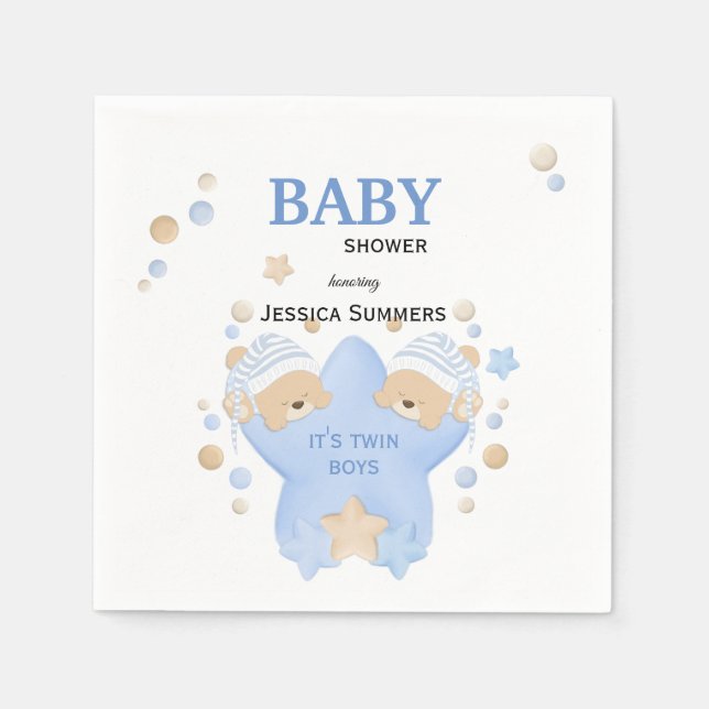 Cute Sleeping Teddy Bears Twin Baby Boys Shower Na Napkin (Front)