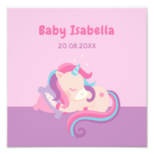 Cute Sleeping Unicorn Baby Girl Nursery Wall Decor Photo Print