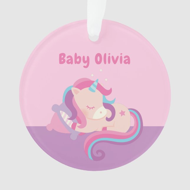 Cute Sleeping Unicorn Baby Girl Personalised Ornament (Front)