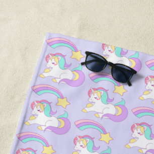 Cute Sleeping Unicorn with Colourful Shooting Star Beach Towel