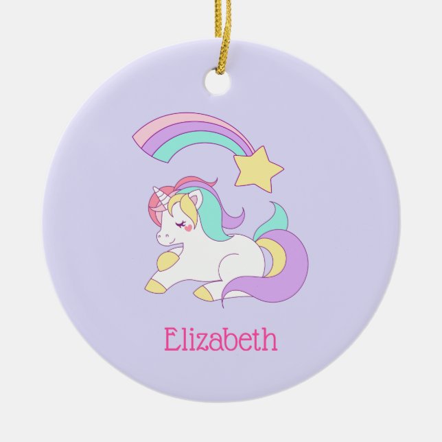 Cute Sleeping Unicorn with Colourful Shooting Star Ceramic Tree Decoration (Front)