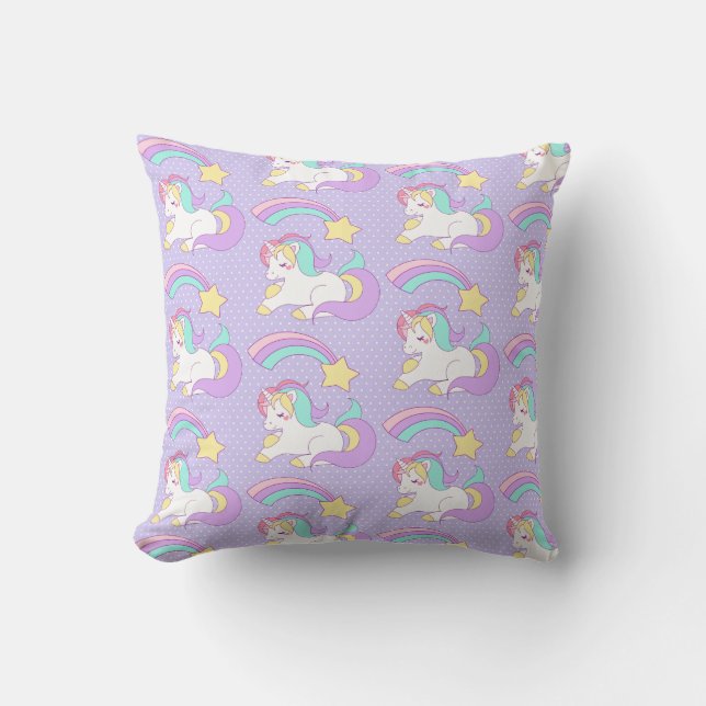 Cute Sleeping Unicorn with Colourful Shooting Star Cushion (Front)
