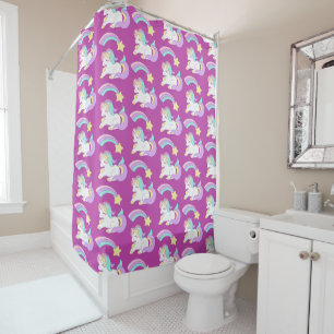 Cute Sleeping Unicorn with Colourful Shooting Star Shower Curtain