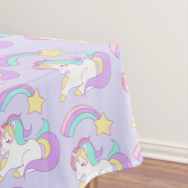 Cute Sleeping Unicorn with Colourful Shooting Star Tablecloth (In Situ)