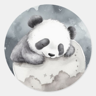 Cute Sleeping Watercolor Baby Panda Classic Round Sticker