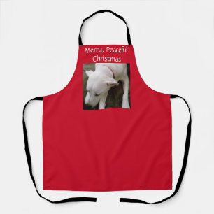 Cute Sleeping White Puppy Dog Red Christmas Apron