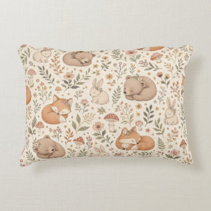 Cute Sleeping Woodland Animals Boho Pattern Throw  Decorative Cushion