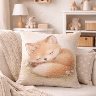 Cute Sleeping Woodland Baby Fox Neutral Kids Room Cushion