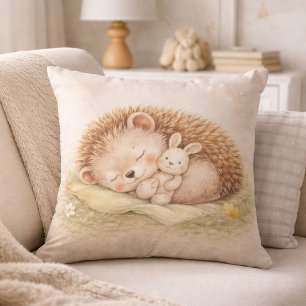 Cute Sleeping Woodland Hedgehog Neutral Kids Room Cushion