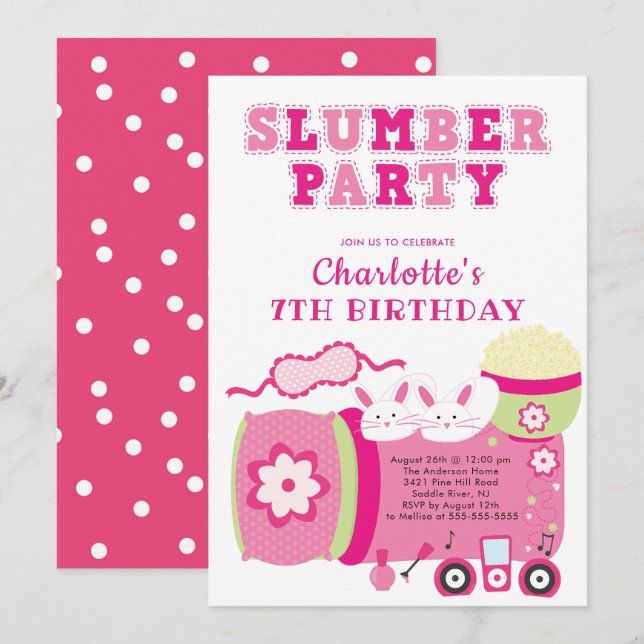 Cute Sleepover Birthday Party Invitation (Front/Back)
