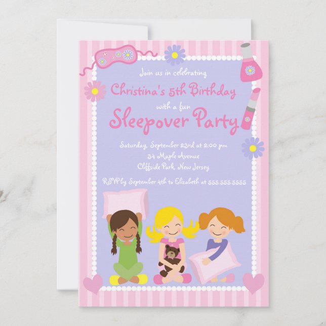Cute Sleepover Birthday Party Invitations (Front)