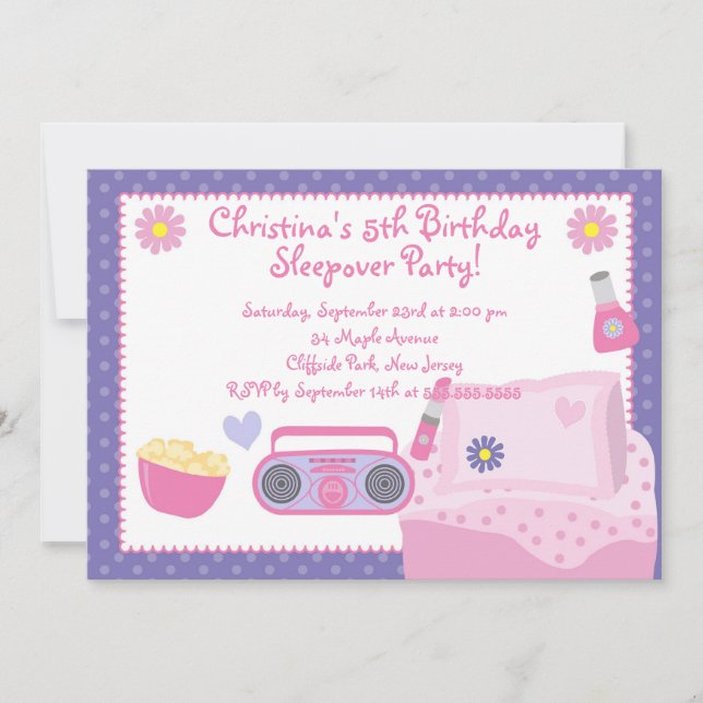 Cute Sleepover Birthday Party Invitations (Front)