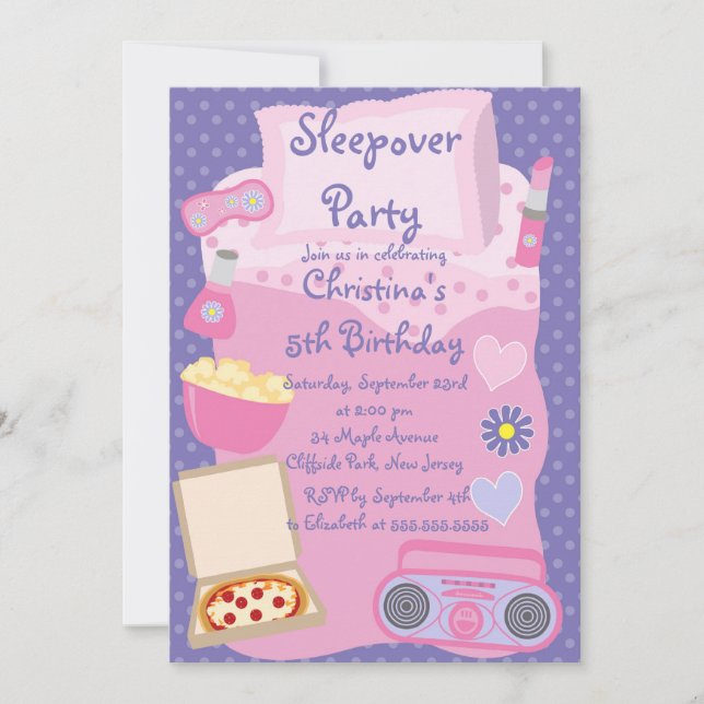 Cute Sleepover Birthday Party Invitations (Front)