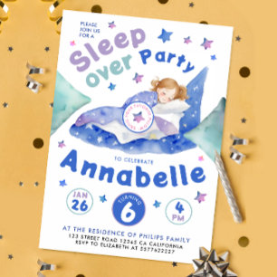 Cute Sleepover Birthday Pyjamas Party Watercolor Invitation