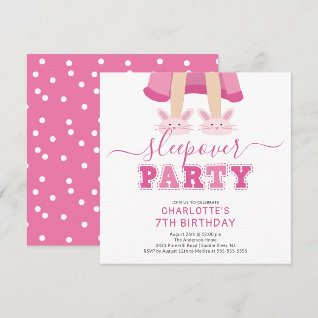 Cute Sleepover Pajama Birthday Invitation (Front/Back)