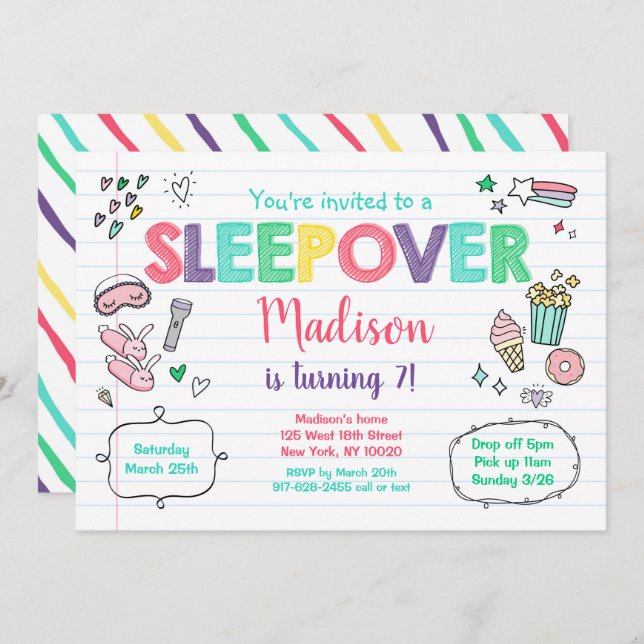 Cute Sleepover Slumber Party Birthday Invitation (Front/Back)
