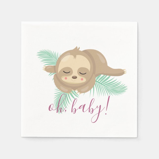 Cute Sleepy Baby Sloth Oh Baby Baby Shower Napkin (Front)