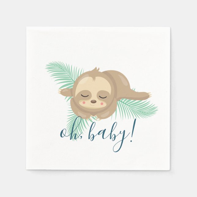 Cute Sleepy Baby Sloth Oh Baby Baby Shower Napkin (Front)