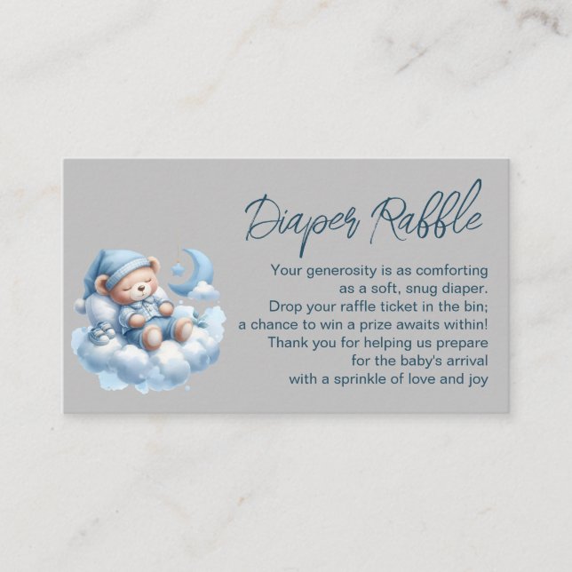 Cute sleepy bear baby boy shower diaper raffle enclosure card (Front)