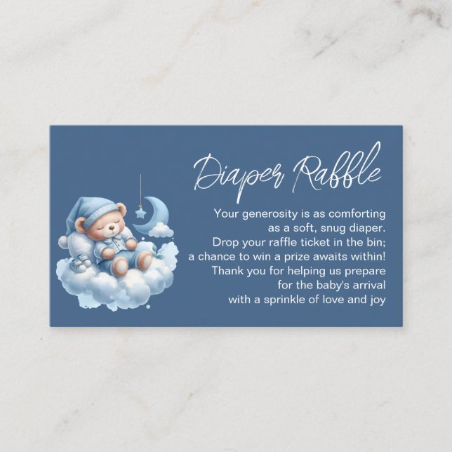 Cute sleepy bear baby boy shower diaper raffle enclosure card (Front)