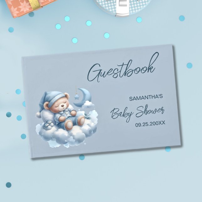 Cute sleepy bear baby boy shower  guest book (Little bear baby boy Baby shower guestbook)