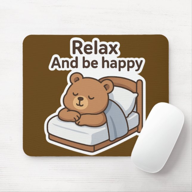 Cute Sleepy Bear Sticker Mouse Mat (With Mouse)