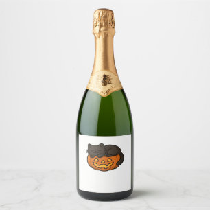 Cute Sleepy Black Cat on a Pumpkin Halloween Essen Sparkling Wine Label