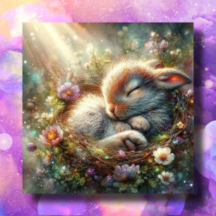 Cute Sleepy Bunny In Peaceful Forest Easter Holiday Card