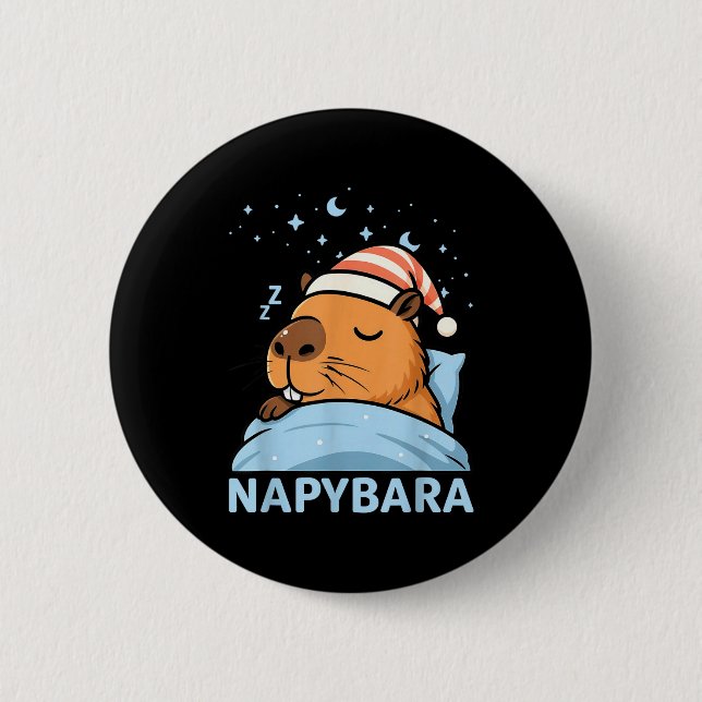 Cute Sleepy Capybara Funny Napybara Pajamas  6 Cm Round Badge (Front)