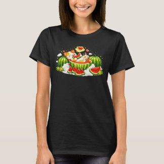 Cute Sleepy Cat in Watermelon T-Shirt